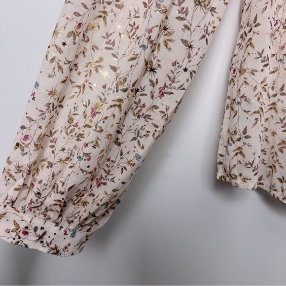Iriserly Floral Gold Stars Ruffle Prairie Lightweight Romantic Feminine Blouse S - Picture 8 of 16